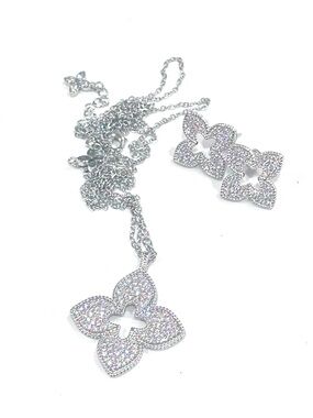Sparkling Floral CZ Pave Pendant and Earrings Set  - Venetian Princess style